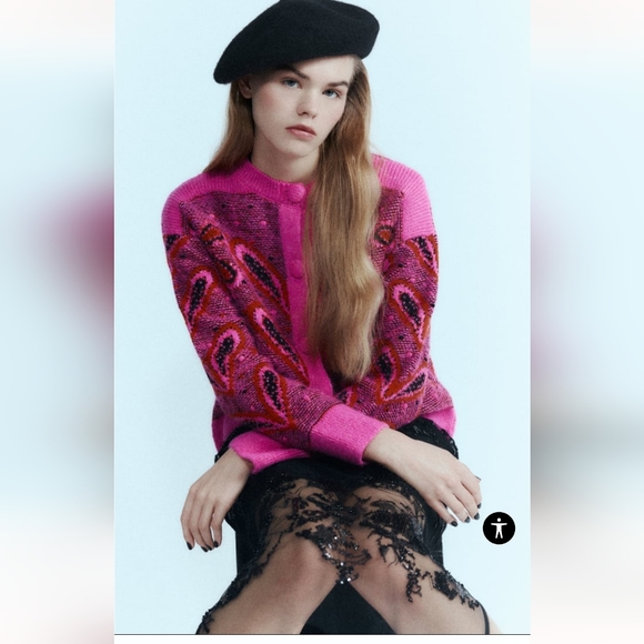 Zara Sweaters - BNWT! Zara Pompom Jaquard knit Cardigan